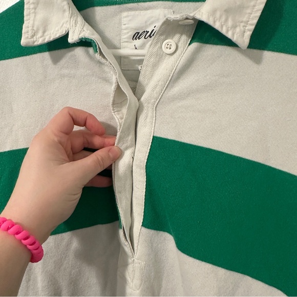 Aerie Green White Stripe Prep Rally Rugby Sweatshirt Oversized Size XS Women’s - Picture 7 of 14